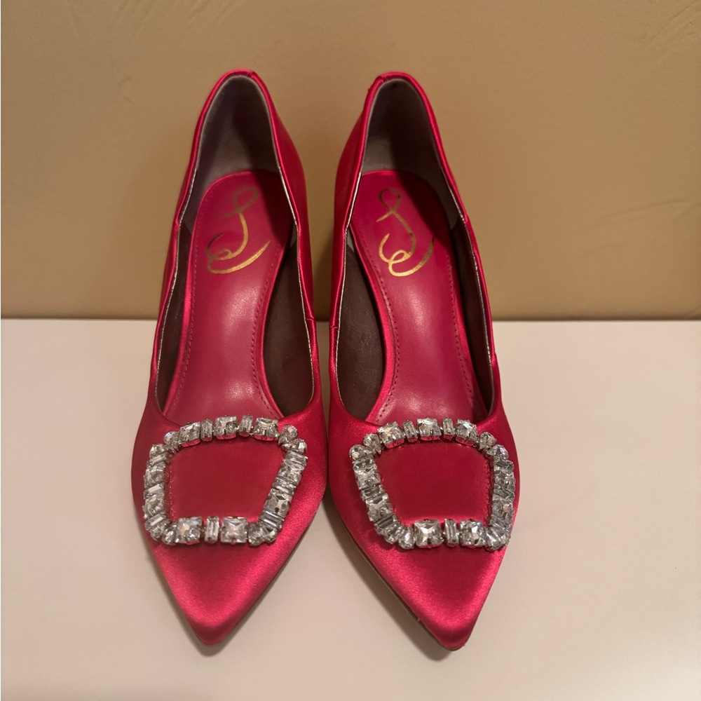 Sam Edelman Elegant Pink Satin Heels with Crystal Embellishments